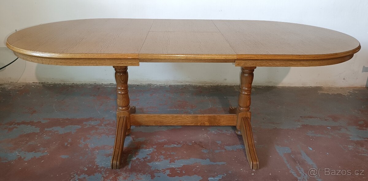 Rustikální, dubový, rozkládací stůl. Ovál. - 5