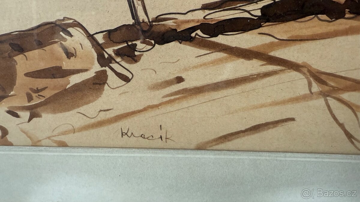 🖼️ Akvarel – zimnĂ krajina, signováno KracĂk, pĹŻv. rám - 5