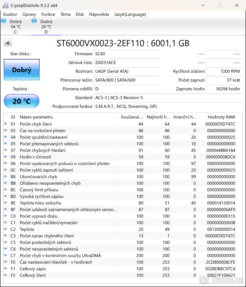 PRODÁM SADU 2x HDD SEAGATE SKYHAWK 6TB (SATA) - 5