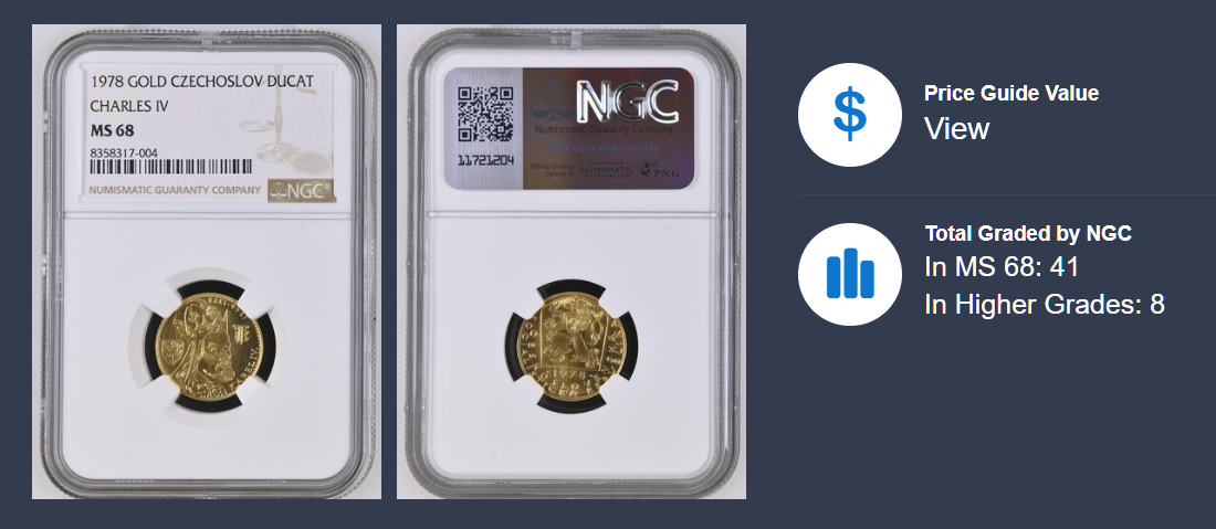 Zlatý československý 1 dukát Karel IV.1978 NGC MS68 - 5