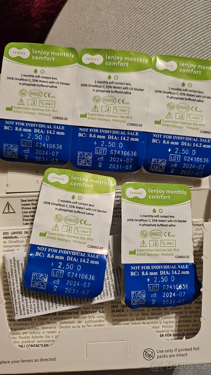 Kontaktní čočky dioptrie +2,50 a +2,25 - 5