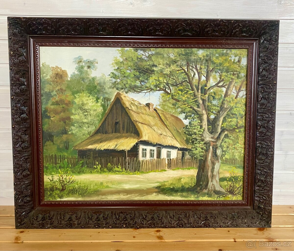 Starý velký obraz, zdobený rám - 5