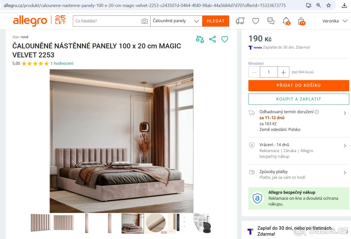 Nové čalouněné panely 100 x 20 cm (10 ks) - 5