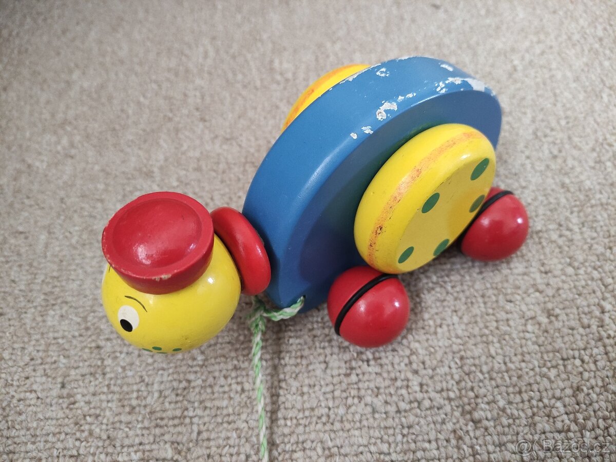 Retro tahací dřevěný šnek - 5