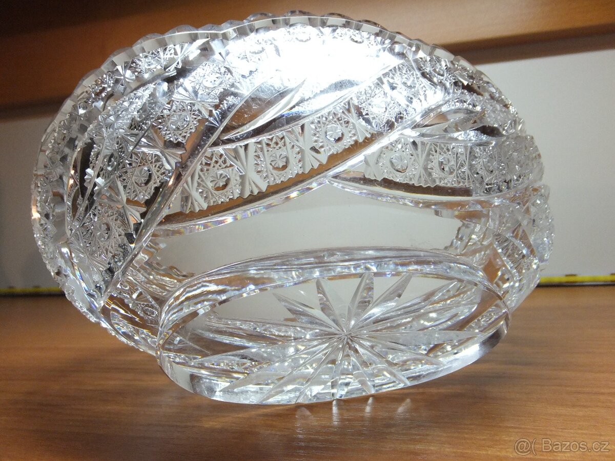 Retro luxusní křišťálová oválná broušená mísa. - 5
