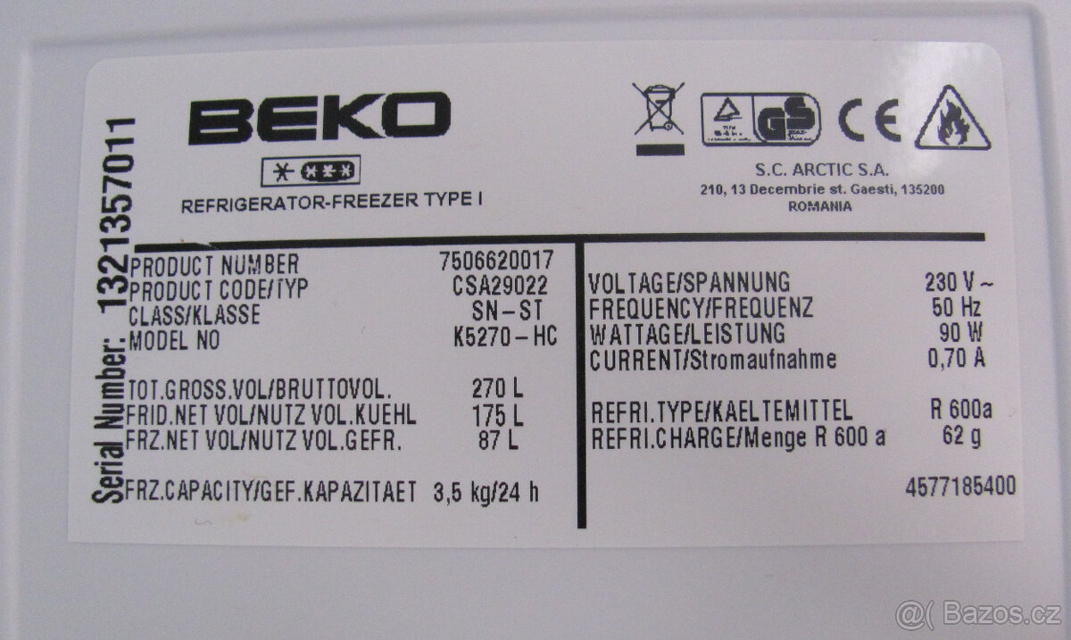 CHLADNIČKA S MRAZNIČKOU BEKO - A+ - 170cm - 5