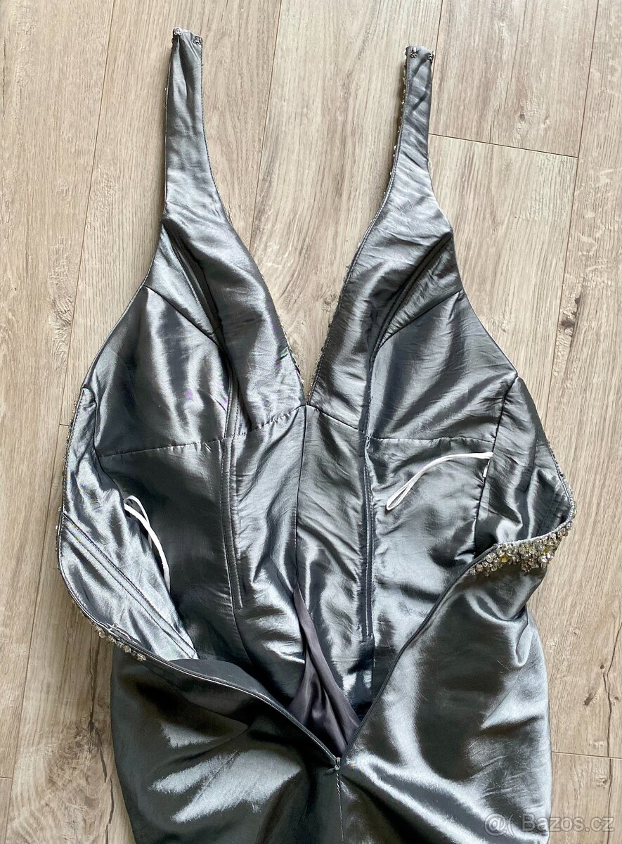 ŠEDO-STŘÍBRNÉ SPOLEČENSKÉ ŠATY, vel.34-36 - 5