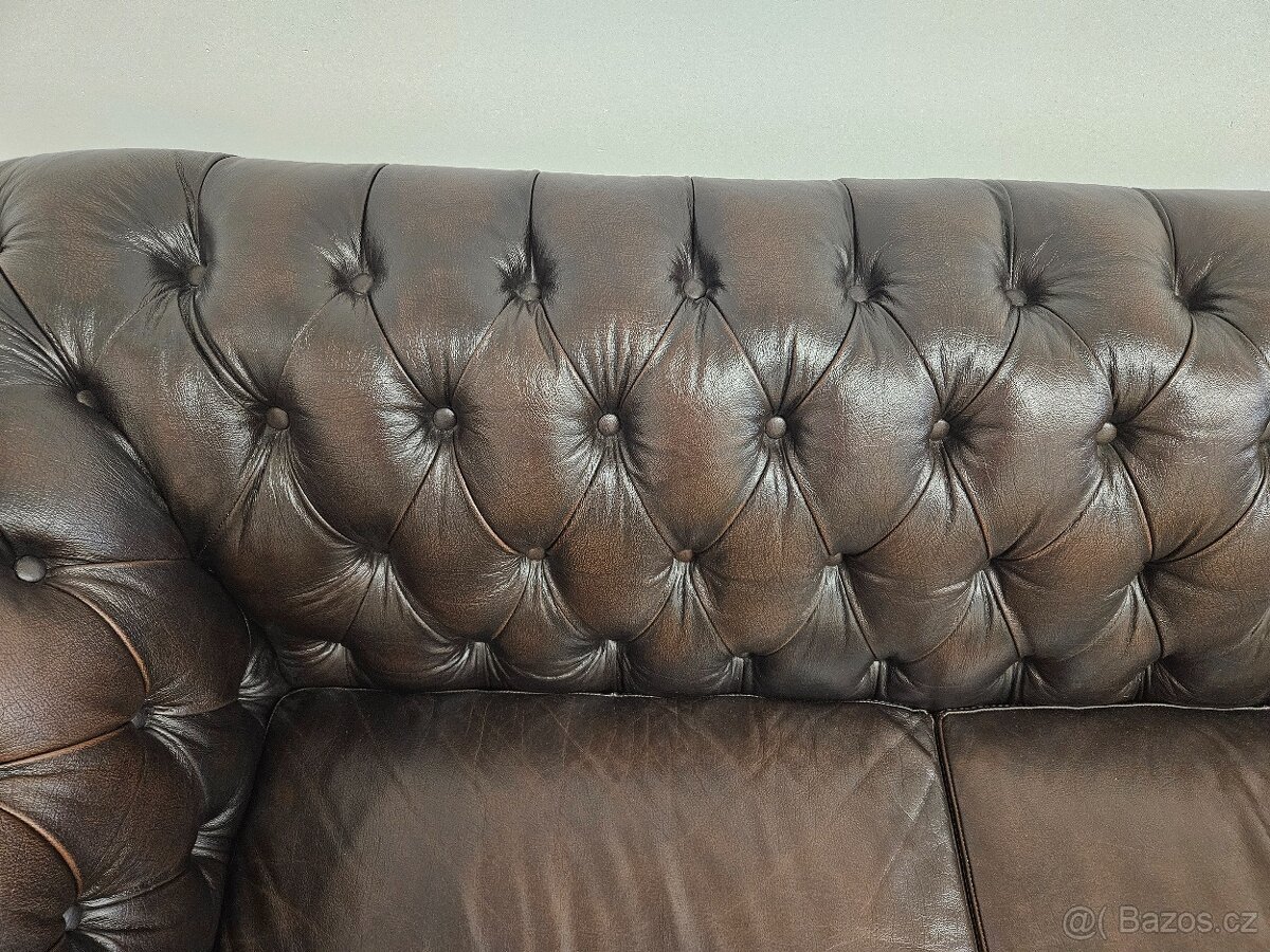 CHESTERFIELD ŠTÝL,ROHOVÁ KOŽENÁ V TOP STAVE, - 5