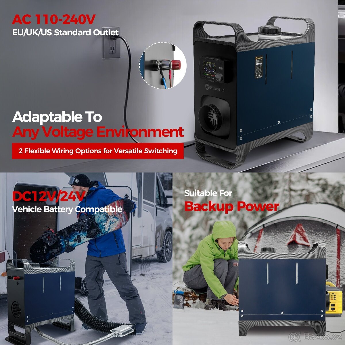 Naftové topení 8kW, 12-24-230V, auto START/STOP, bluetooth - 5