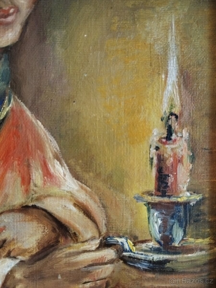 obraz HOLČIČKA SE SVÍCNEM, olej, sign. neurčeno - 5