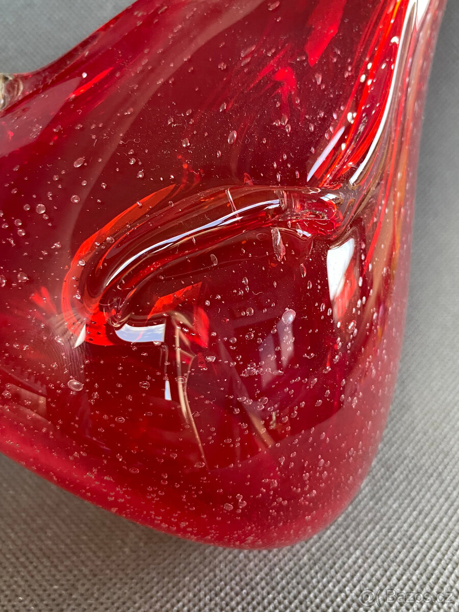 Velká váza 32 cm, červené hutní sklo s bublinkami - 5