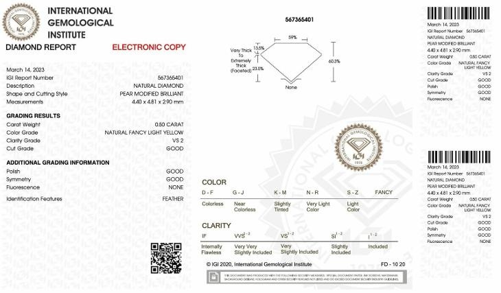 Diamant - Natural Fancy Light Yellow - 0,50ct - VS2 - 5