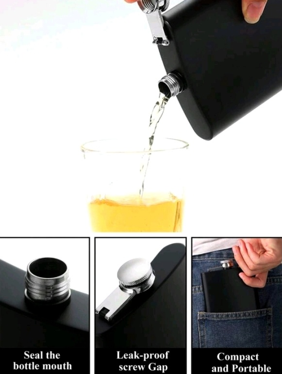 Nová kapesní placatice-placatka na alkohol 8oz (237ml)-černá - 5