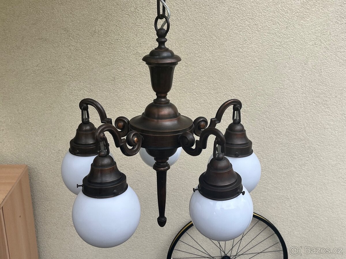 Starožitný mosazný pětiramenný lustr - 5