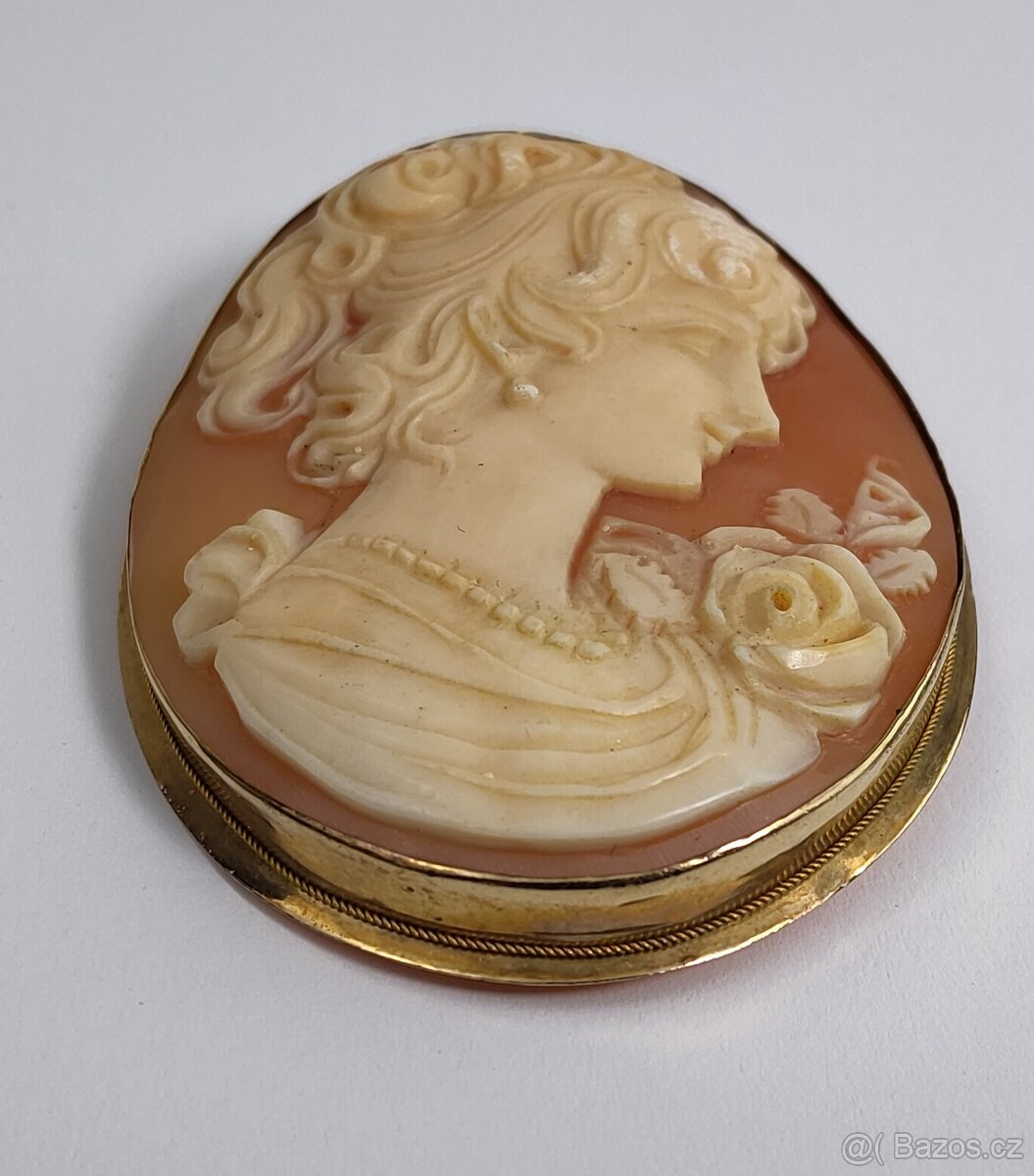 Zlatá Starožitná Brož 14K ( 585 ) cca 12g. Kamej - 5