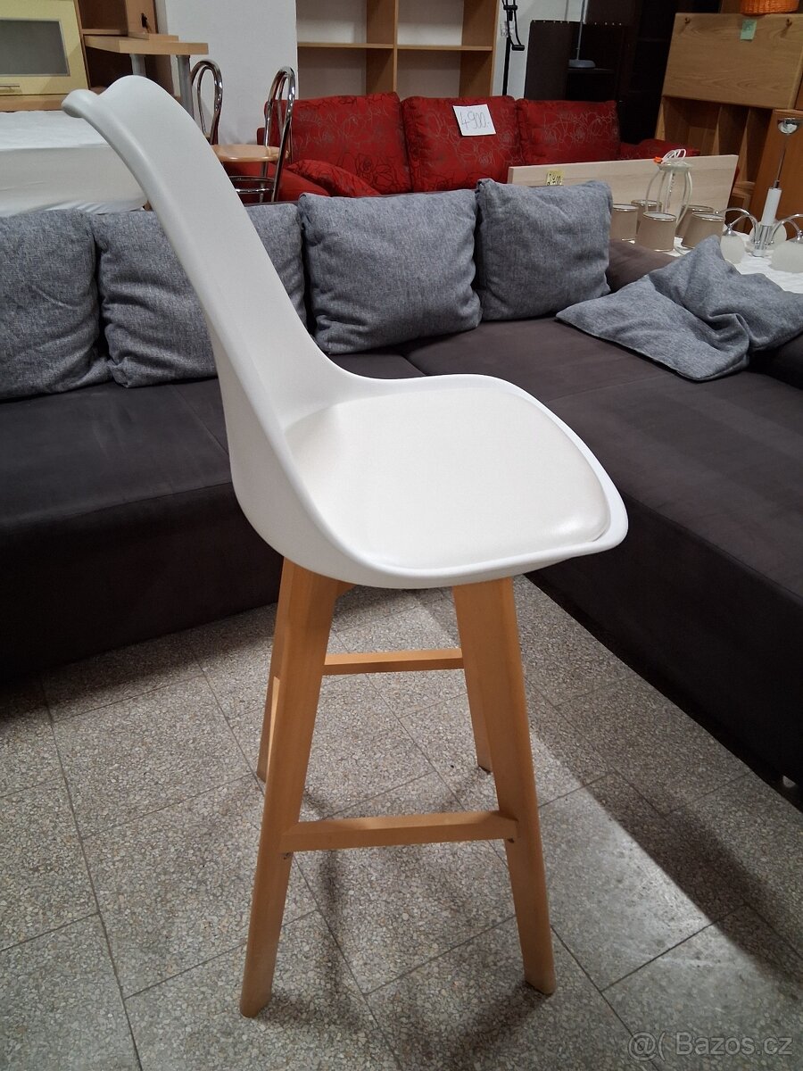 2 barové bílé židle - 5