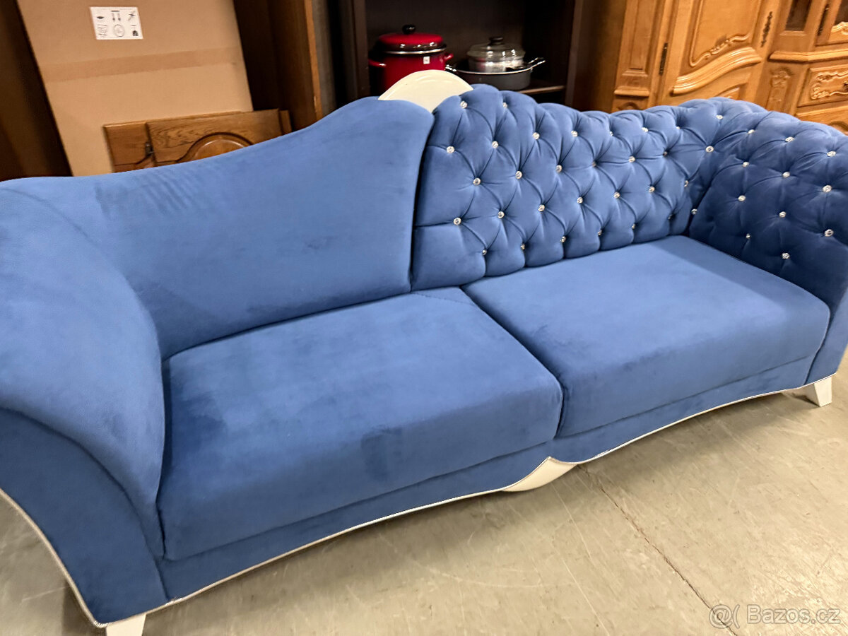 Modrá souprava 3+1+1 v Glamour Miladi stylu - 5