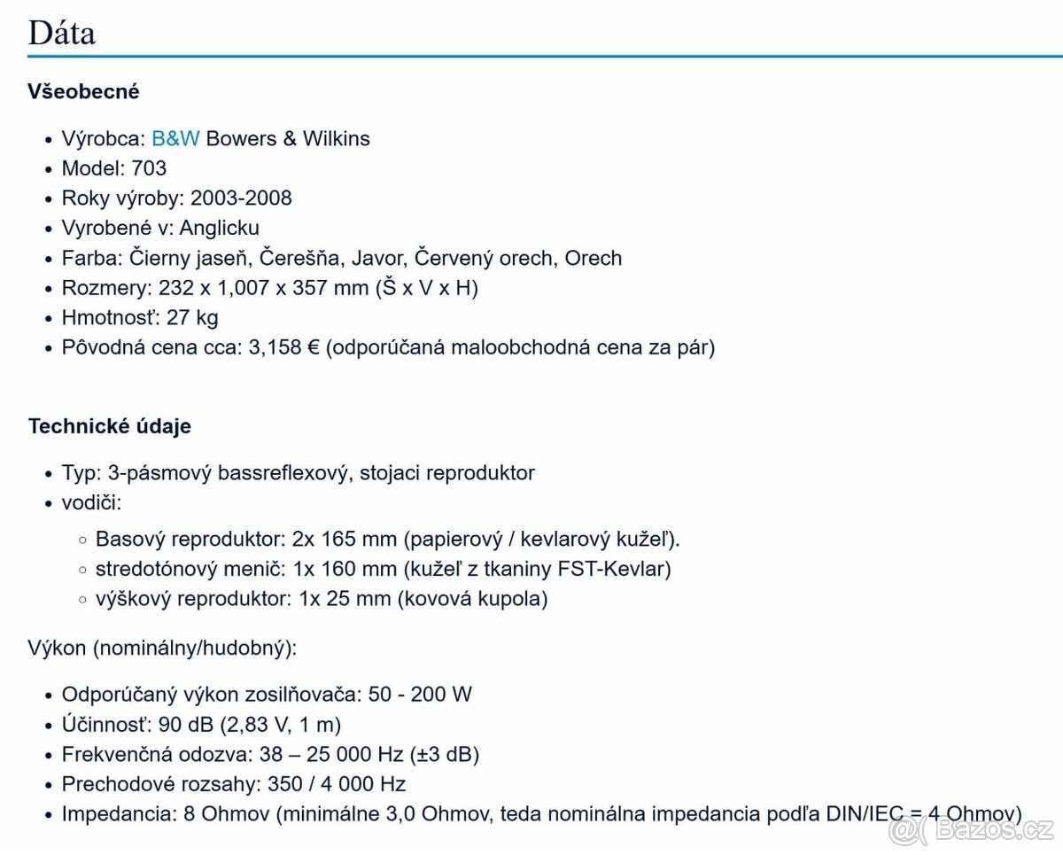 Bowers & Wilkins 703 - Dovoz/Brno/Praha/Olomouc/Ostrav a Pod - 5