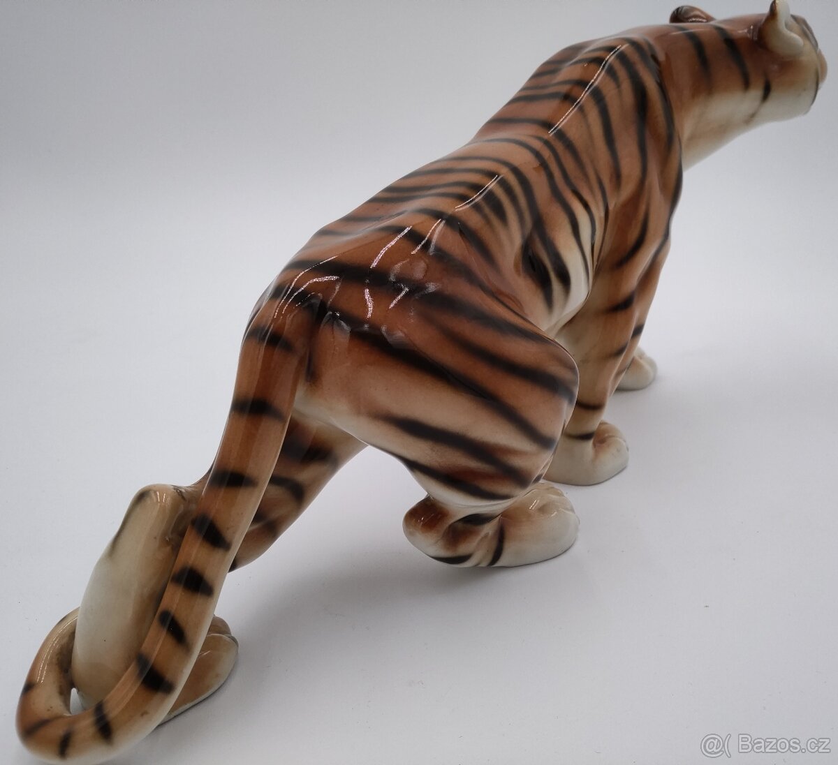 Krásný starý porcelánový tygr, Royal Dux, cca 39 cm - 5