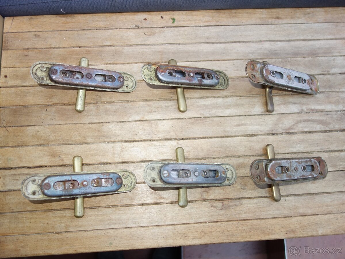 6 x stará mosazná klika, klička od okna - 5