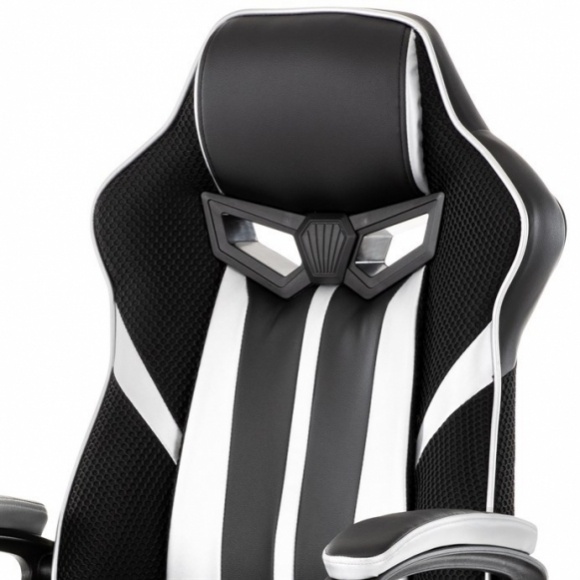 Herní křeslo Y341 s houpacím mechanismem a stříbrnou ekokůží - 5