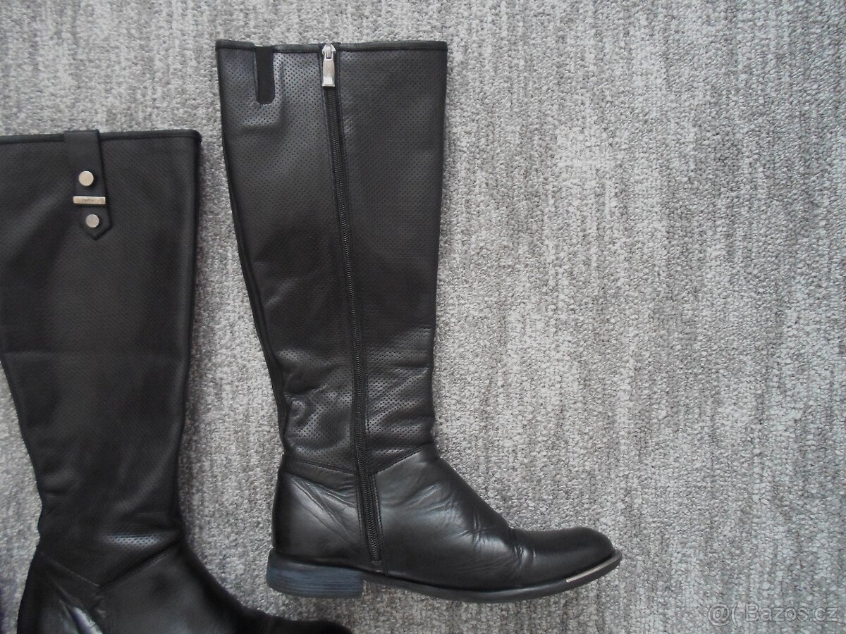 Černé kožené boty kozačky Carini - 39 - 5