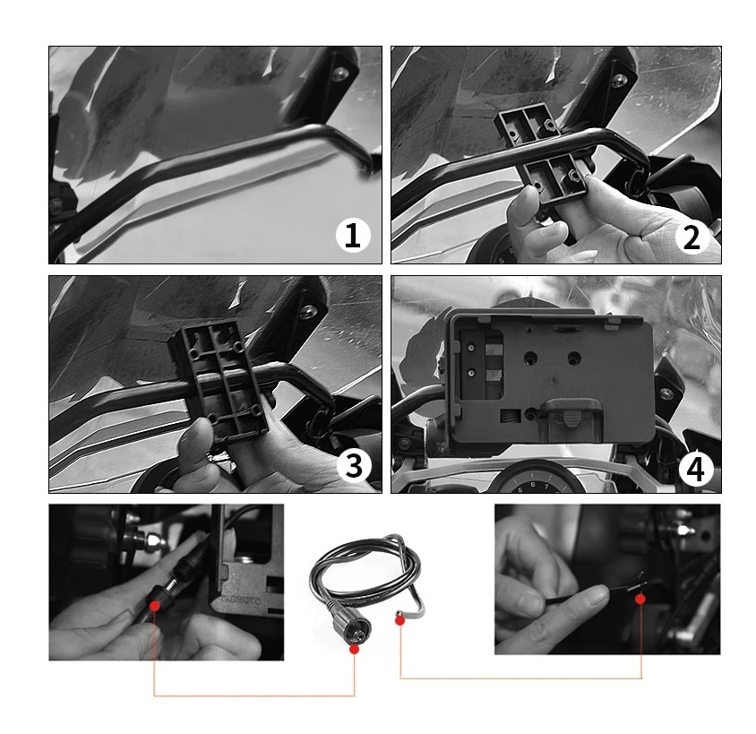 Držák telefonu na motocykl s kabely, adaptér - 5