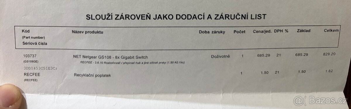 Prodám switch Netgear Prosafe GS108 - 5