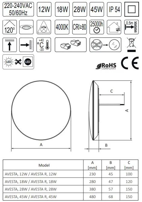 LED svítidla Brilum AVESTA 12W R s pohybovým senzorem, NOVÉ⭐ - 5