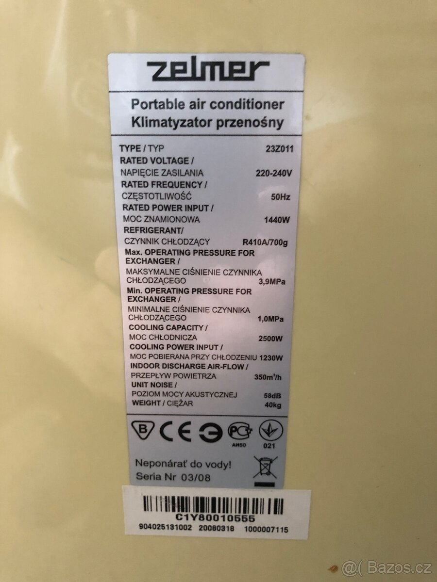 Prodám mobilní klimatizaci Zelmer 23Z011 s D.O. - 5