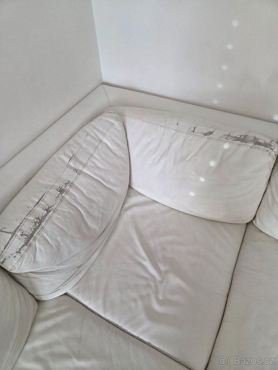 Gauč do U, sedací souprava do U, bily, kožený, - 5