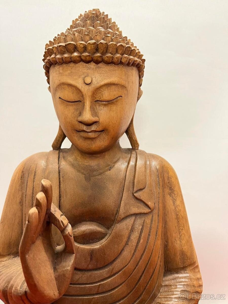 Starší vyřezávaná dřevěná socha Budha Belgie - 5