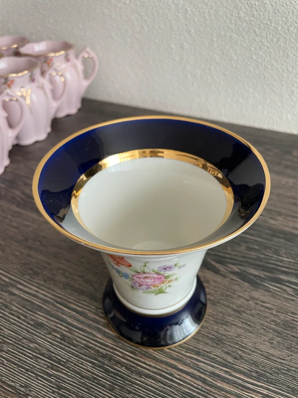 Porcelánová váza Kobaltová květina RoyalDux Duchcov - 5