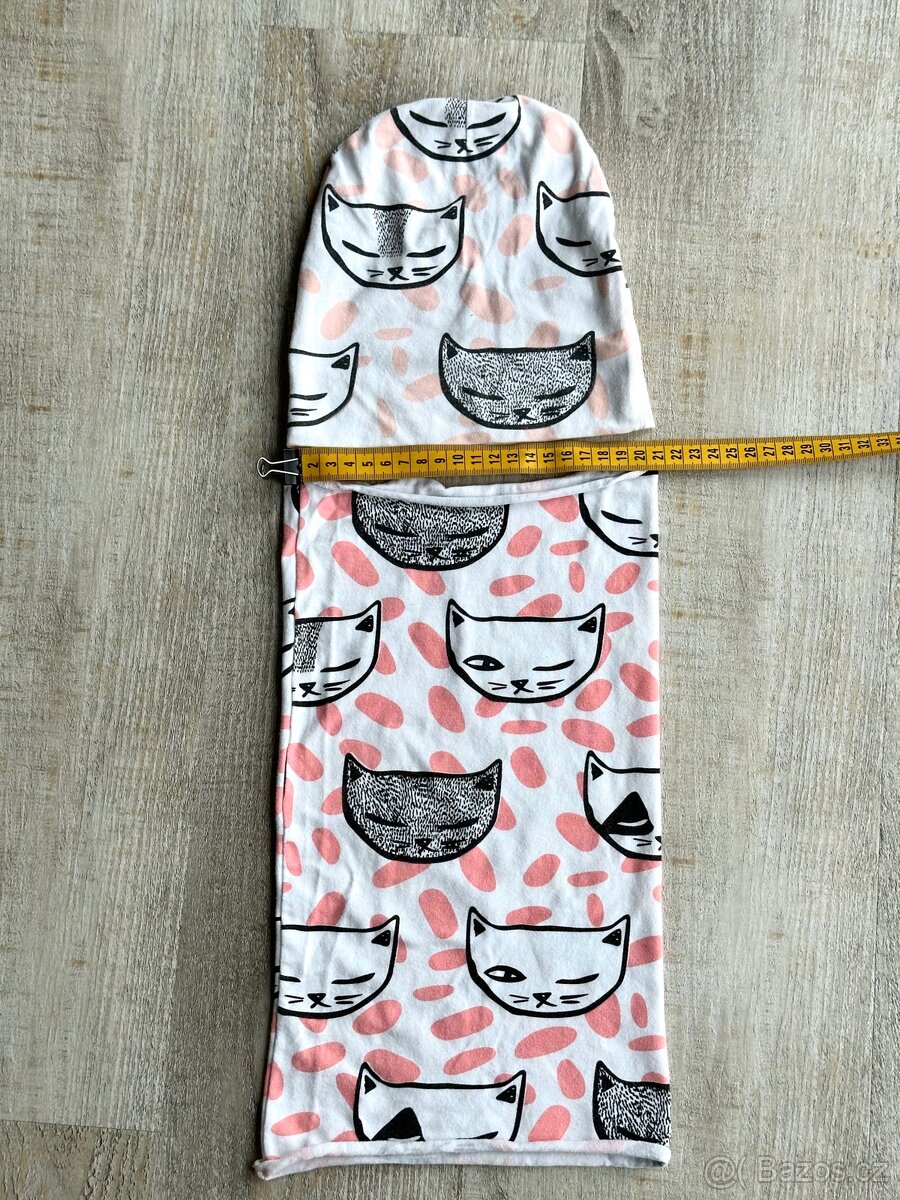 Bavlněný komplet čepice,tunelový nákrčník, kočičky, 52-54 cm - 5
