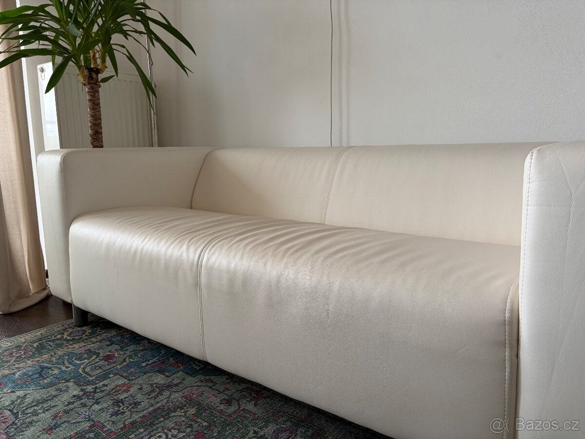 Kožená bílá sedačka/gauč - 5