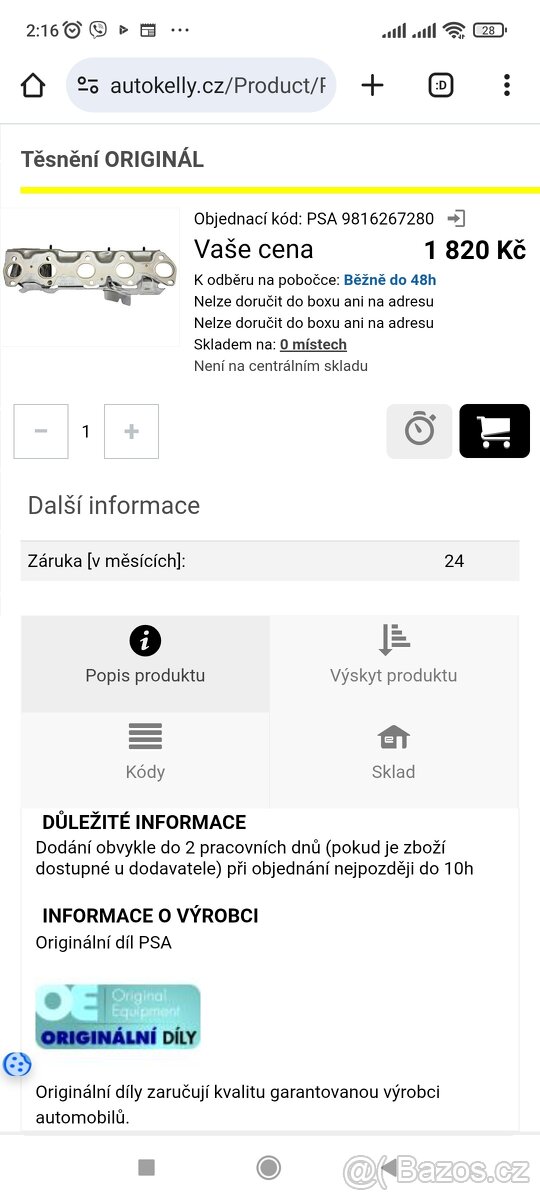 Těsnění, kolektor výfukových plynů 9816267280 - 5