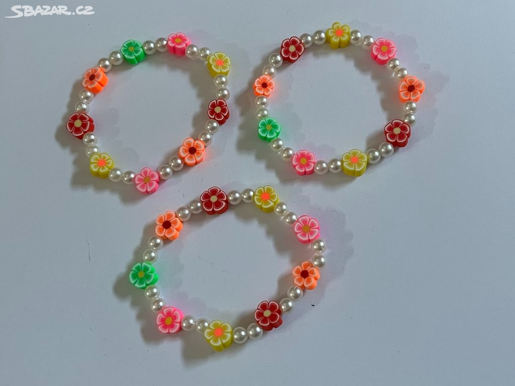 Náramek - barevné kytičky - 5