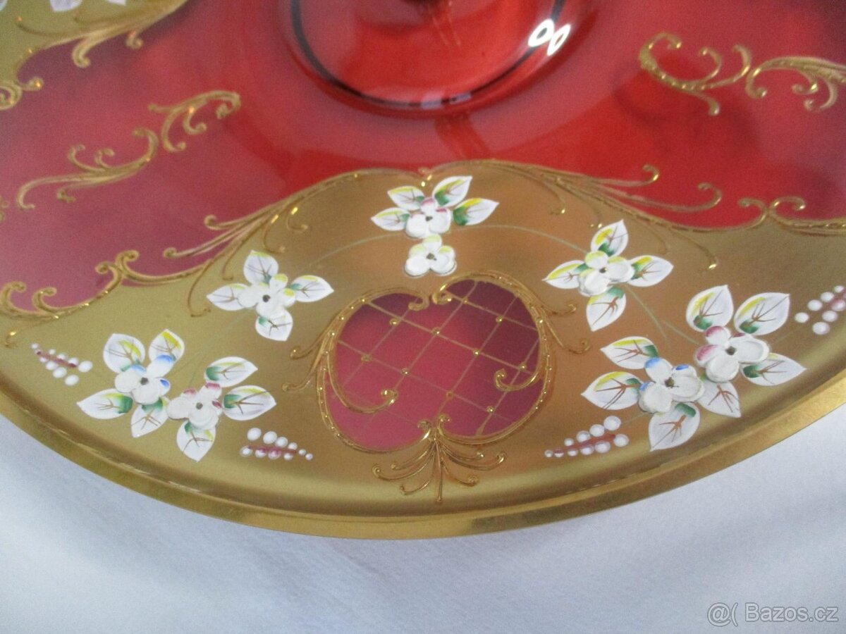 Velký starožitný etažer , smalty , 2 patra , TOP STAV - 5