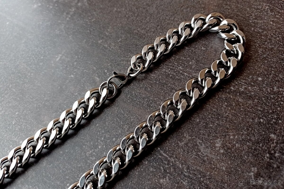NOVÝ silný pánský náhrdelník Pancer Silver steel š. 12 mm - 5