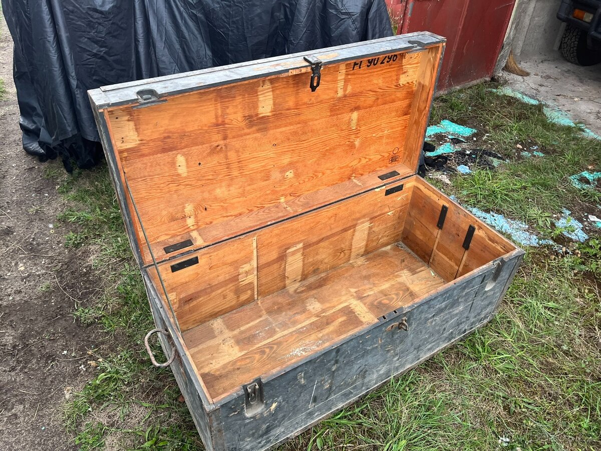 Stará Německá vojenská dřevěná okvoná bedna pro Wermacht - 5