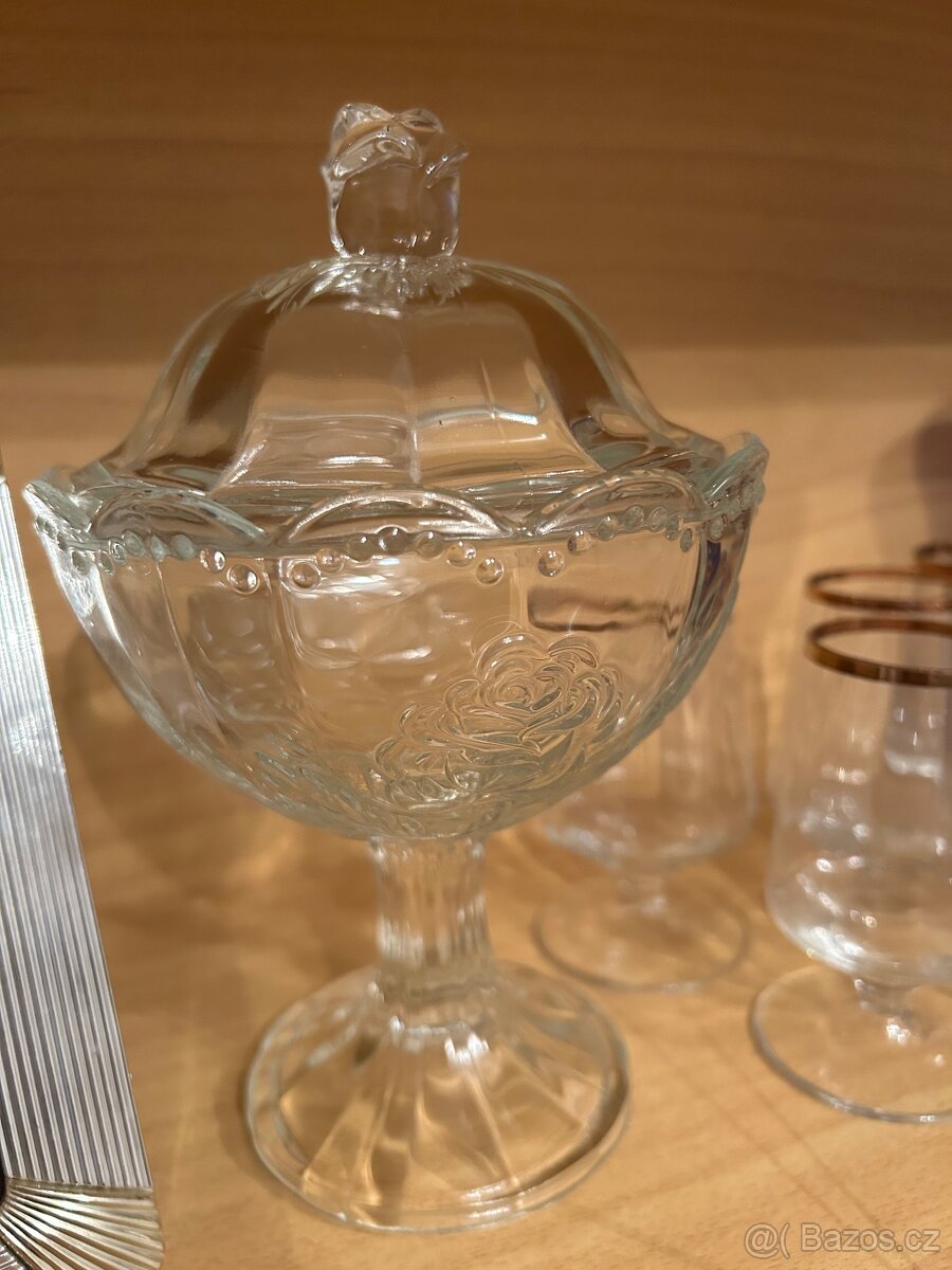 Porcelán sošky sklenice broušené sklo - 5