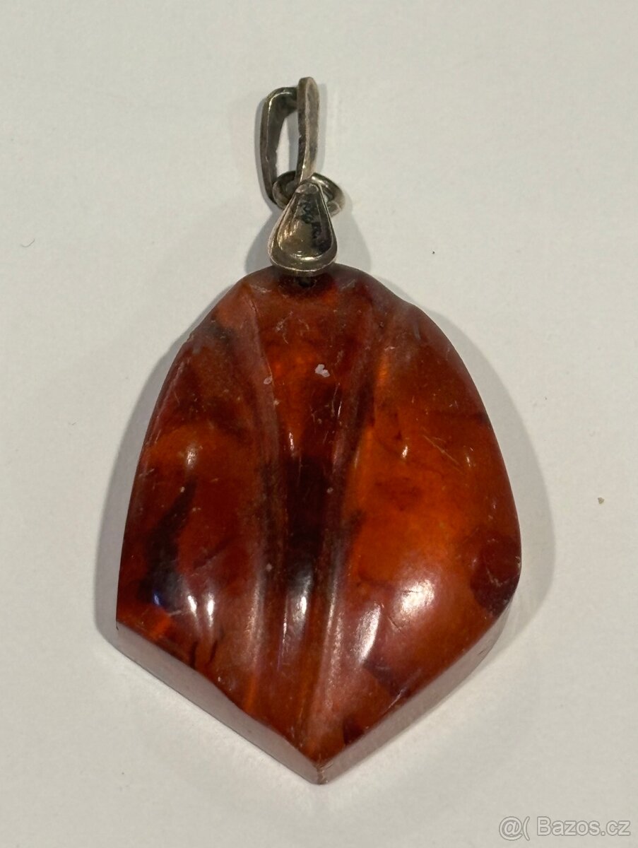 Starožitný stříbrný ruský jantarový přívěšek - 5