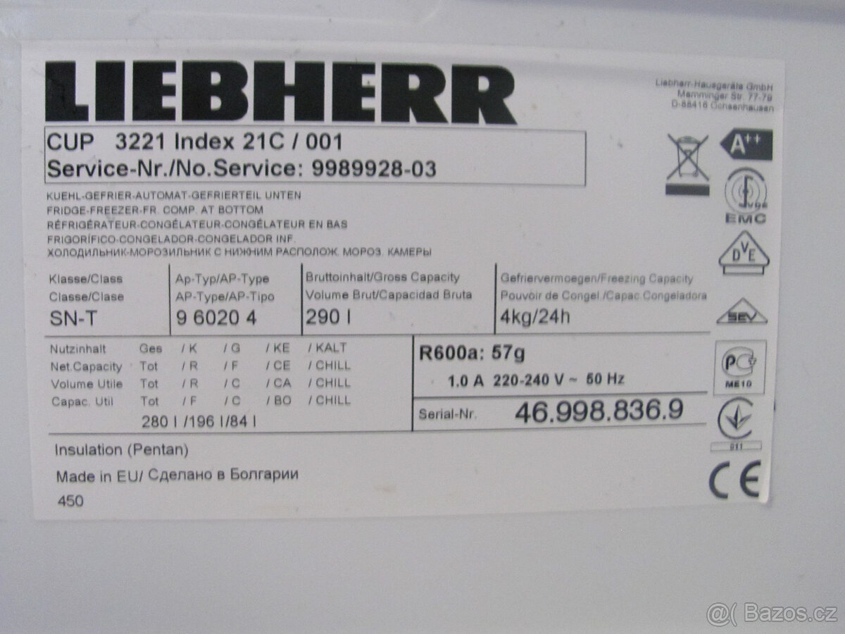 CHLADNIČKA S MRAZNIČKOU LIEBHERR - A++ - 185cm - 5