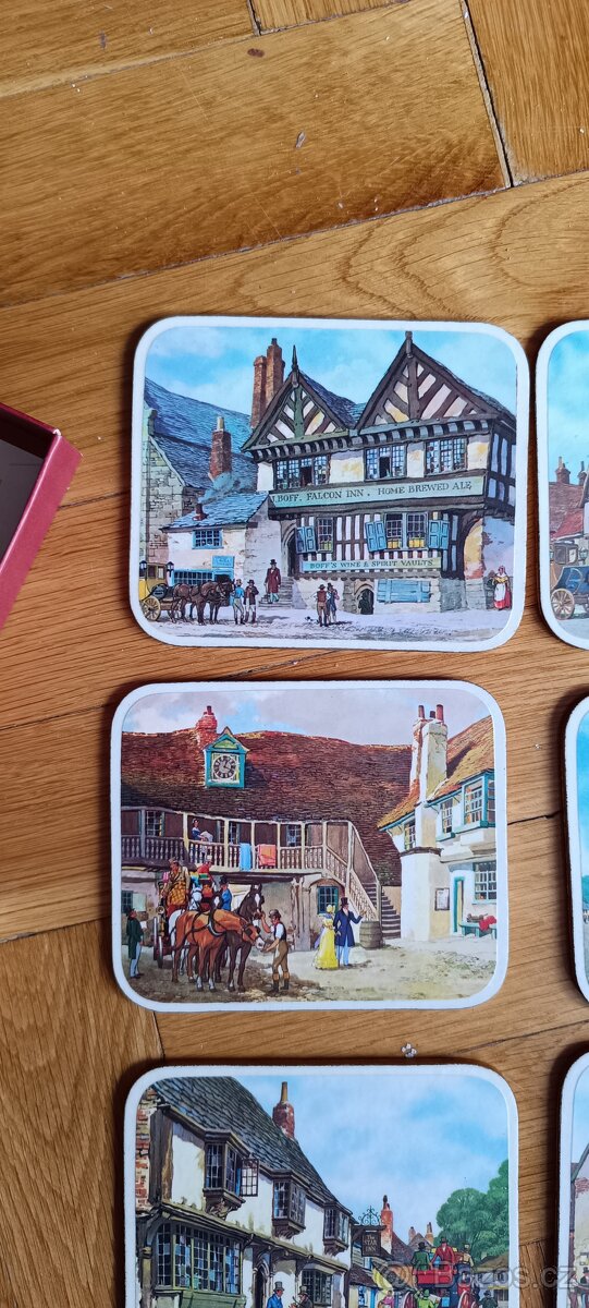 6 retro podtácků / prostírání s anglickými historickými moti - 5