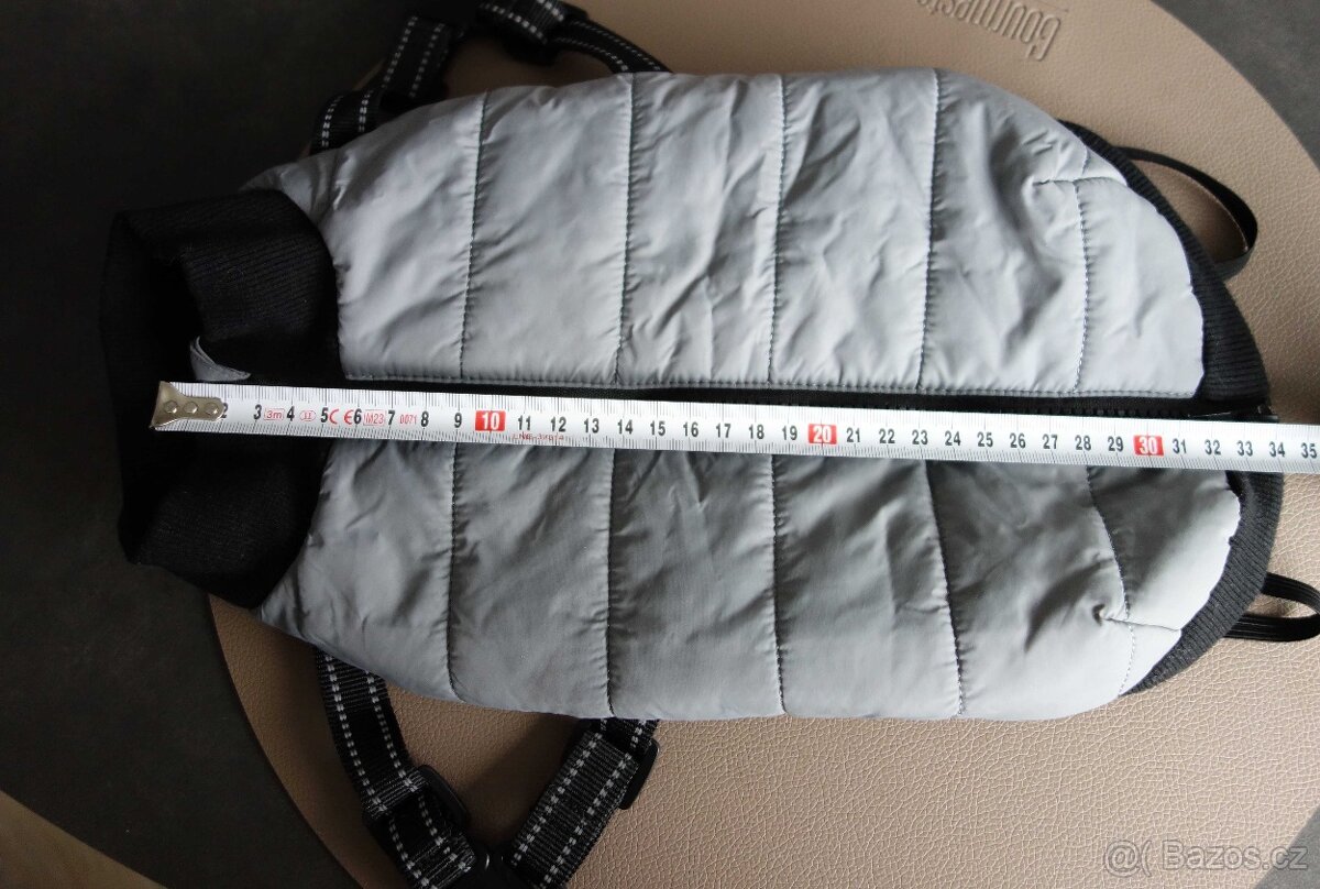 Obleček pro psa- Bunda s postrojem šedá S: 33 cm - 5