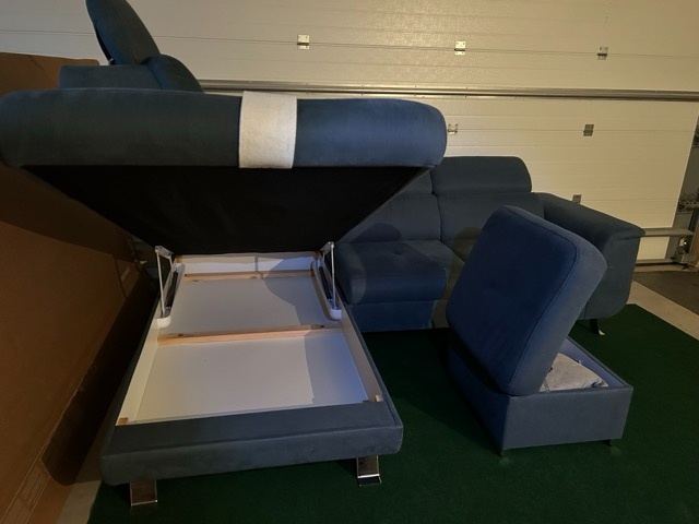 Sedací souprava - Rozkládací + Taburet - modrá, levá - 5