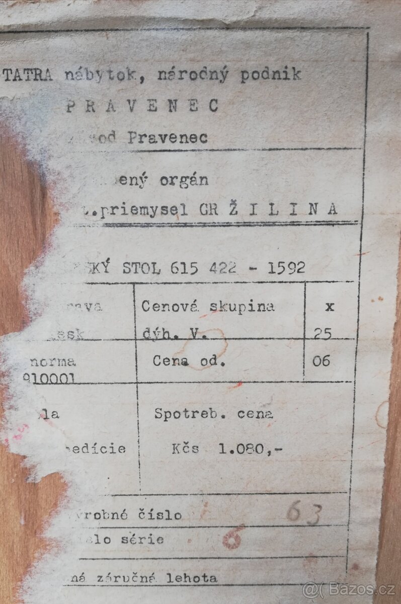 Lakovaný stůl vyr. TATRA nabytok Pravenec RETRO - 5