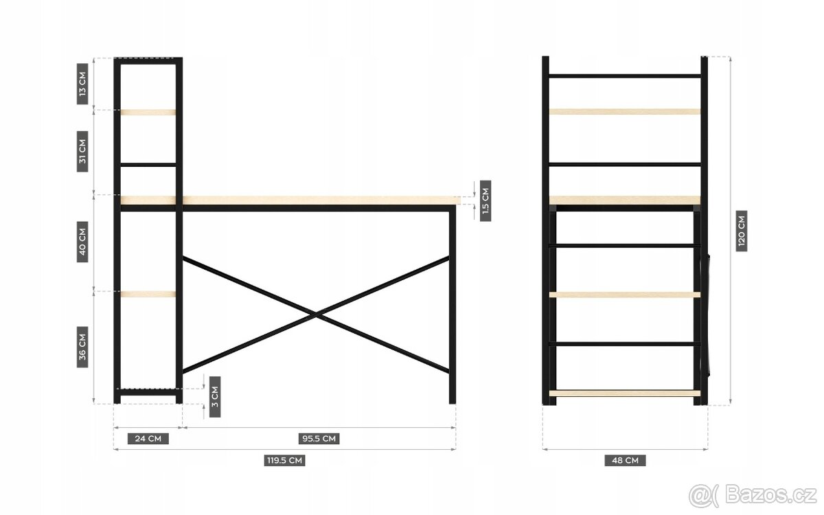 Moderní počítačový stůl s regálem - hnědý - 5