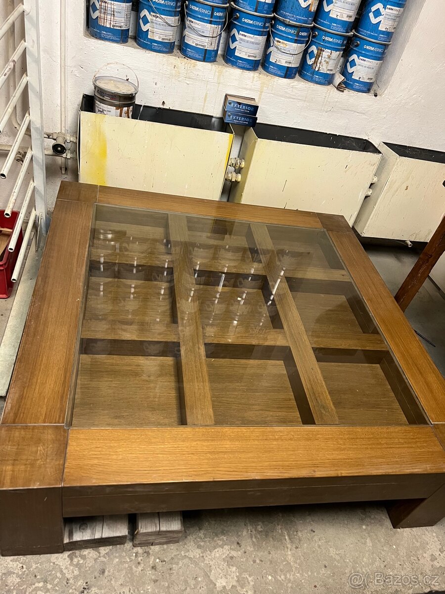 Konferenční stolek - dub masiv, skleněná deska - 5
