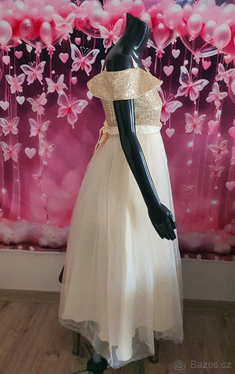 Dlouhé dívčí společenské šaty s flitry - 5